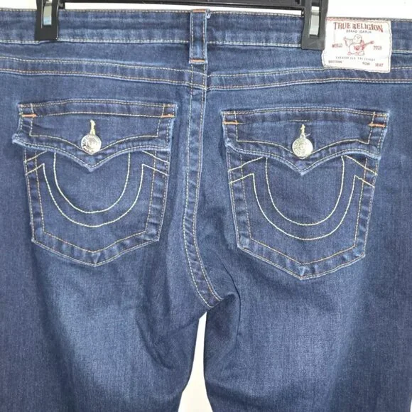 True Religion Joey Style Jeans 33 x 32 Low Rise Vintage Flare Dark Wash Pocket - Picture 3 of 8